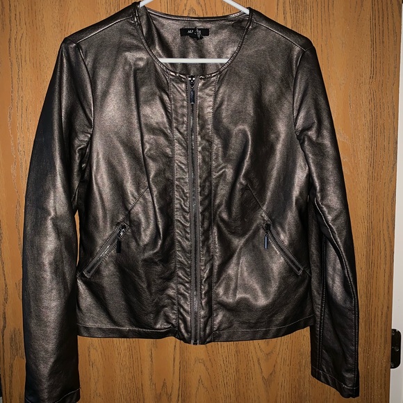 Alfani metallic faux leather coat w silky lining - Picture 1 of 5